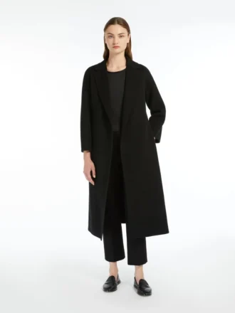 Midi-frakke i uldbroadcloth, sort