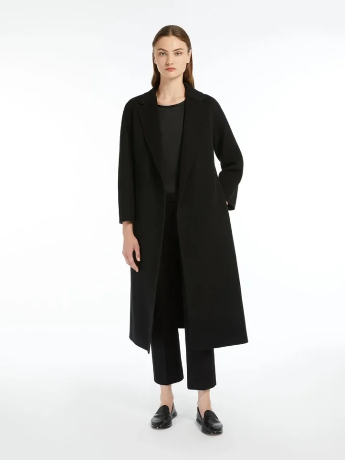 Midi-frakke i uldbroadcloth, sort Midi-frakke i uldbroadcloth, sort