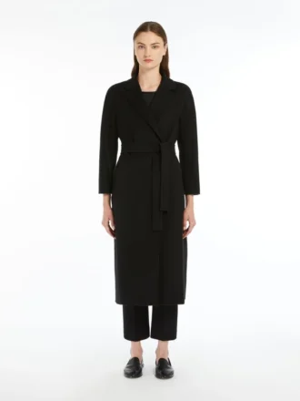Midi-frakke i uldbroadcloth, sort