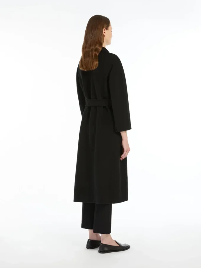 Midi-frakke i uldbroadcloth, sort Midi-frakke i uldbroadcloth, sort