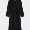 Midi-frakke i uldbroadcloth, sort Midi-frakke i uldbroadcloth, sort
