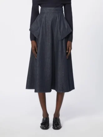 Midi-nederdel i bomuld med denim-look, midnatsblå