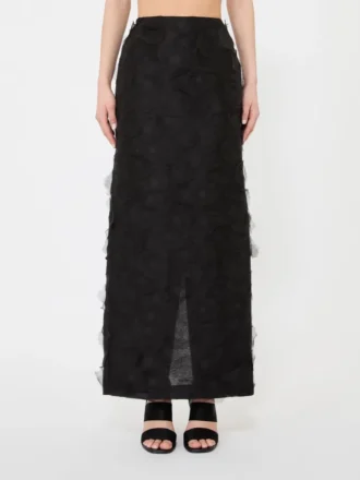 Midi-nederdel i silkejacquard, sort