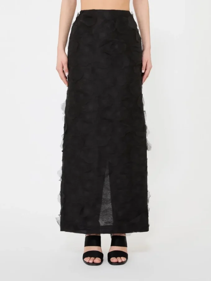 Midi-nederdel i silkejacquard, sort Midi-nederdel i silkejacquard, sort