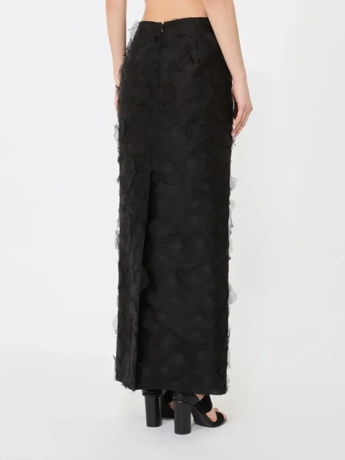 Midi-nederdel i silkejacquard, sort Midi-nederdel i silkejacquard, sort