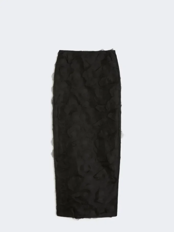 Midi-nederdel i silkejacquard, sort Midi-nederdel i silkejacquard, sort