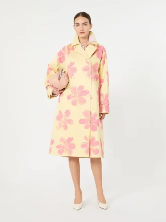 Midi-trenchcoat i mønstret, vandafvisende gabardine, gul