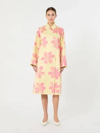 Midi-trenchcoat i mønstret, vandafvisende gabardine, gul