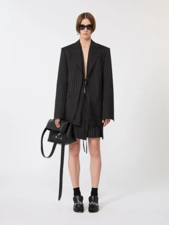 Mini-nederdel i gabardine med nålestriber, sort Mini-nederdel i gabardine med nålestriber, sort