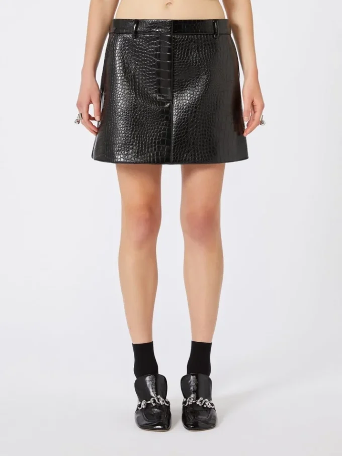 Miniskirt i laklæder med alligatorlook, sort Miniskirt i laklæder med alligatorlook, sort