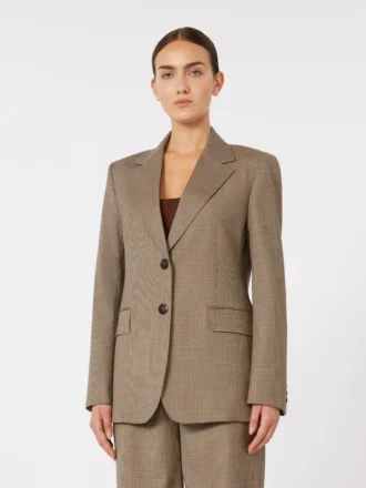 Mønstret blazer i uldtwill, karamel Mønstret blazer i uldtwill, karamel