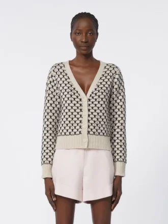 Mønstret cardigan i uld og kashmir, beige