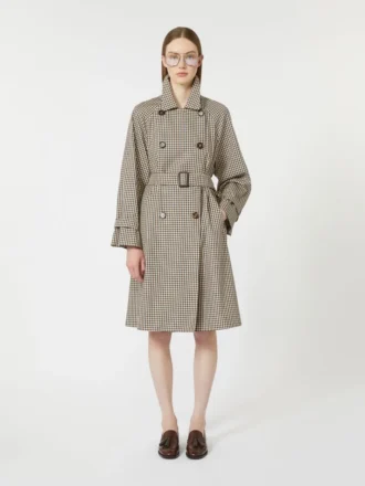 Mønstret vandafvisende trenchcoat i twill, kaffe