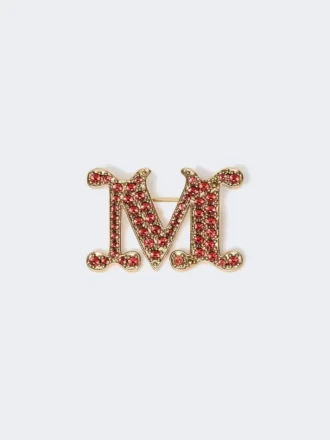 Monogrambroche med krystaller, rød
