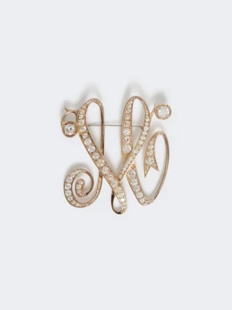 Monogrambroche med rhinestones, elfenben