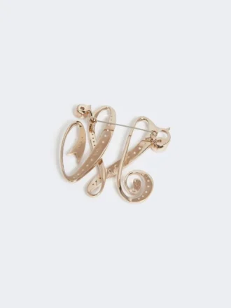 Monogrambroche med rhinestones, elfenben