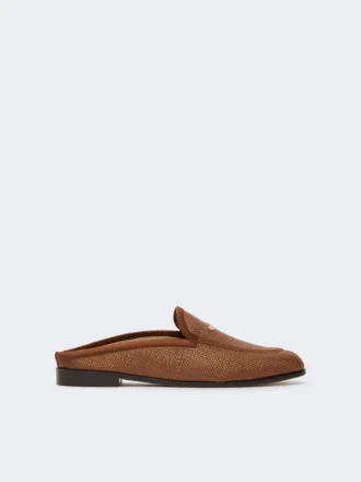 Mules i lærred med raffia-effekt, ravbrun