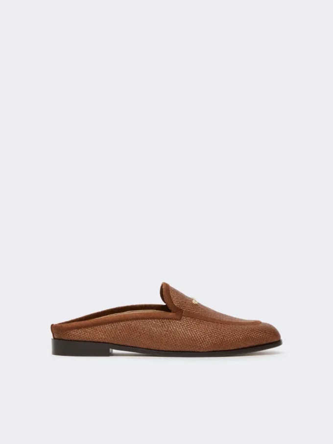 Mules i lærred med raffia-effekt, ravbrun Mules i lærred med raffia-effekt, ravbrun