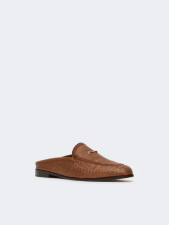 Mules i lærred med raffia-effekt, ravbrun