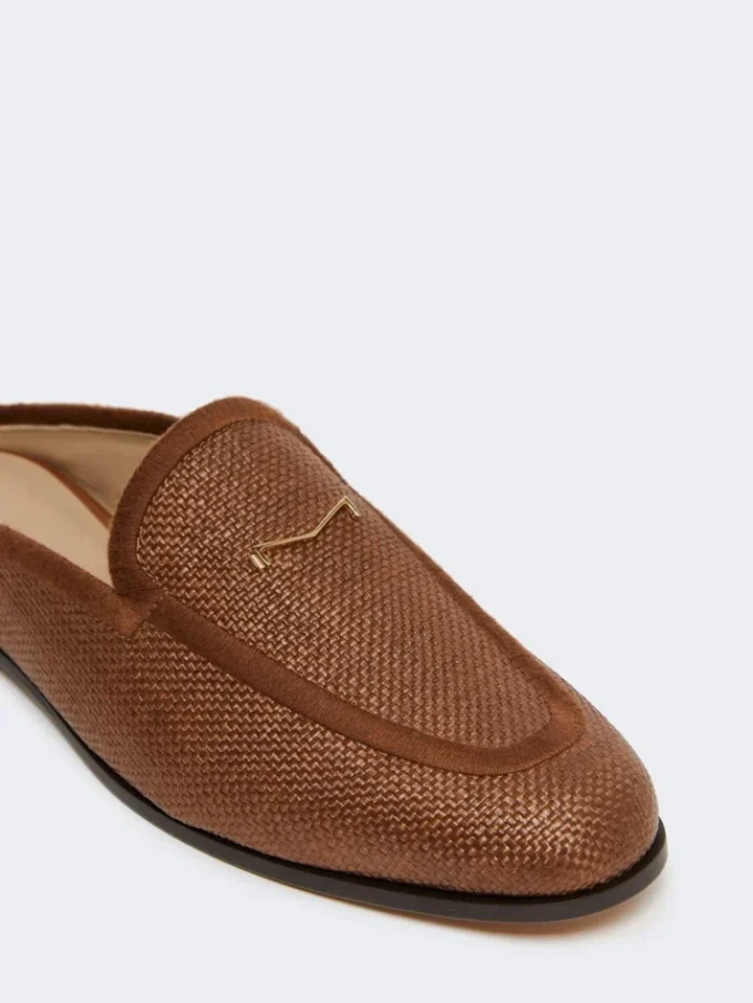Mules i lærred med raffia-effekt, ravbrun Mules i lærred med raffia-effekt, ravbrun
