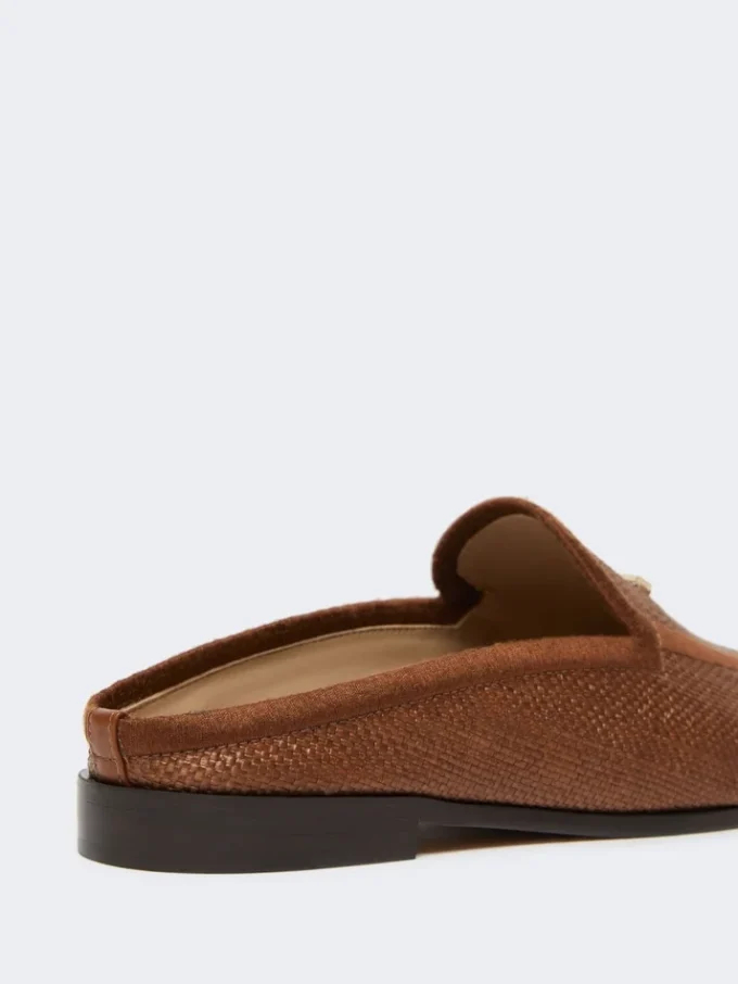 Mules i lærred med raffia-effekt, ravbrun Mules i lærred med raffia-effekt, ravbrun