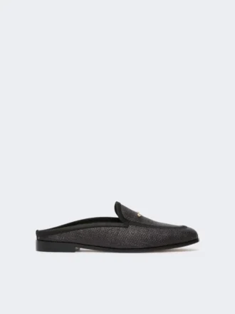 Mules i lærred med raffia-effekt, sort