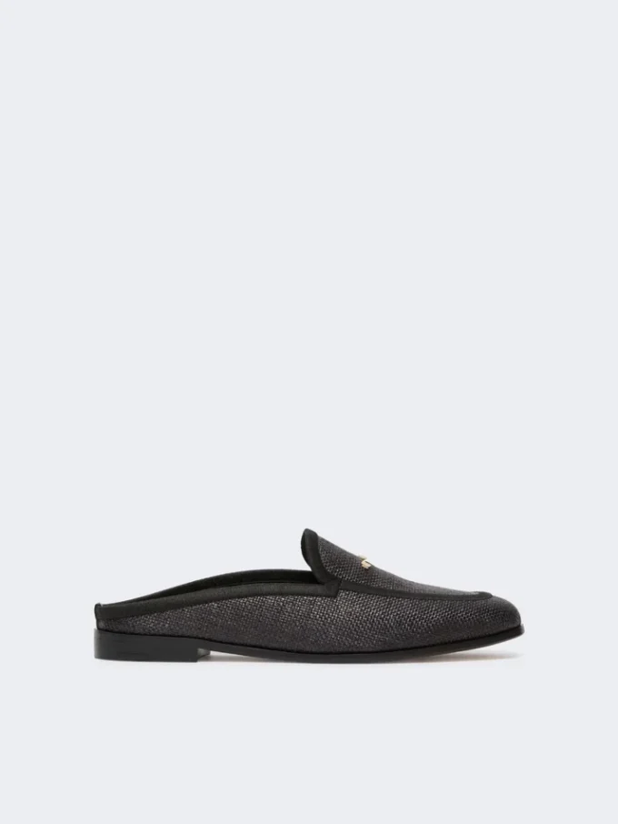 Mules i lærred med raffia-effekt, sort Mules i lærred med raffia-effekt, sort