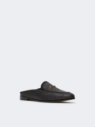 Mules i lærred med raffia-effekt, sort
