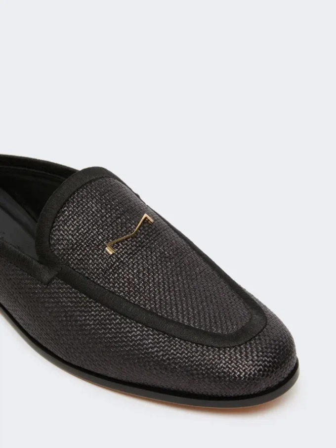 Mules i lærred med raffia-effekt, sort Mules i lærred med raffia-effekt, sort