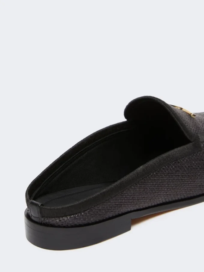 Mules i lærred med raffia-effekt, sort Mules i lærred med raffia-effekt, sort