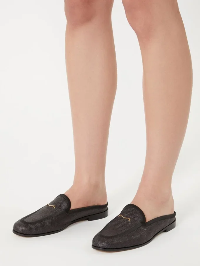 Mules i lærred med raffia-effekt, sort Mules i lærred med raffia-effekt, sort
