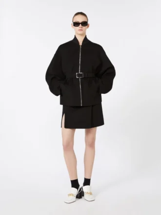 Oversized bomberjakke i uld, sort