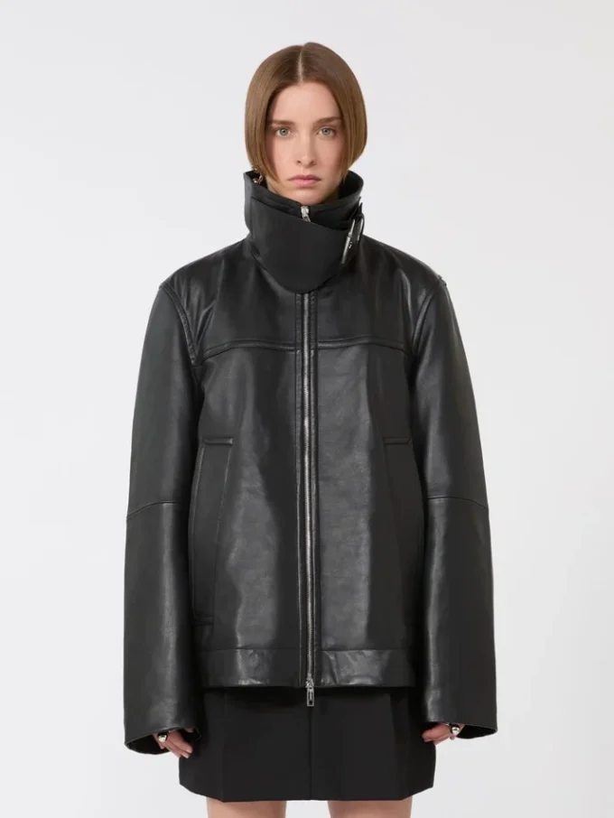 Oversized, kraftig læderjakke, sort Oversized, kraftig læderjakke, sort