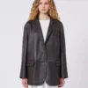 Oversized læderblazer, brun Oversized læderblazer, brun