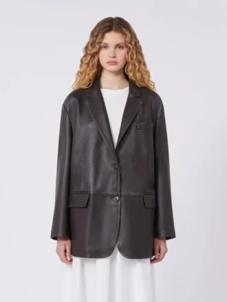 Oversized læderblazer, brun