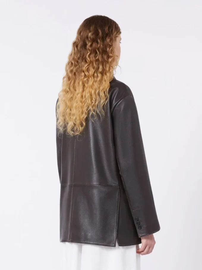 Oversized læderblazer, brun Oversized læderblazer, brun