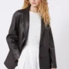 Oversized læderblazer, brun Oversized læderblazer, brun