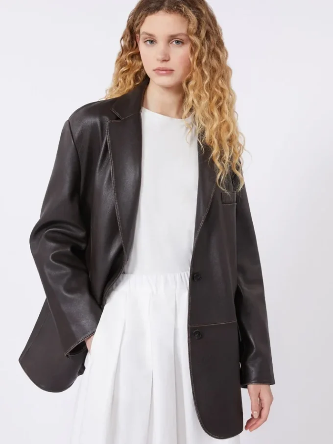 Oversized læderblazer, brun Oversized læderblazer, brun