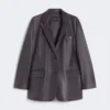 Oversized læderblazer, brun Oversized læderblazer, brun
