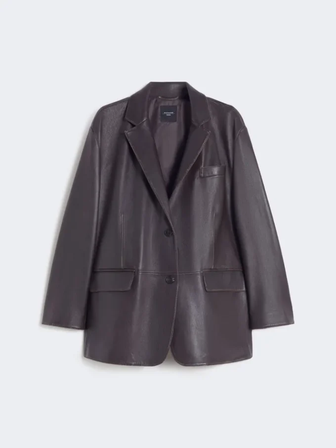 Oversized læderblazer, brun Oversized læderblazer, brun