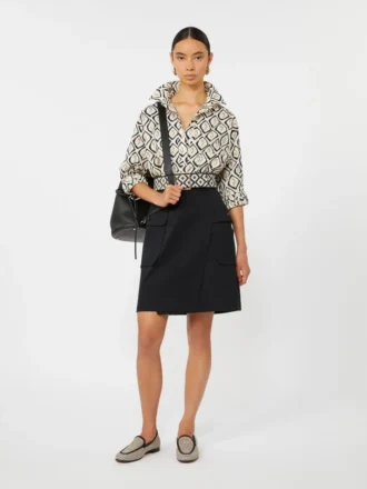 Oversized poplin-skjorte med print, beige