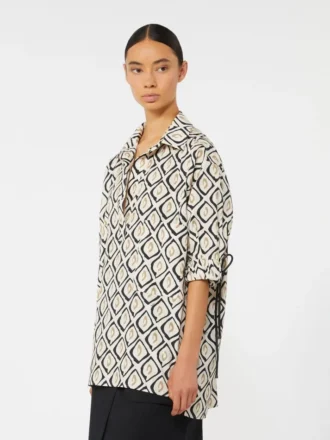 Oversized poplin-skjorte med print, beige