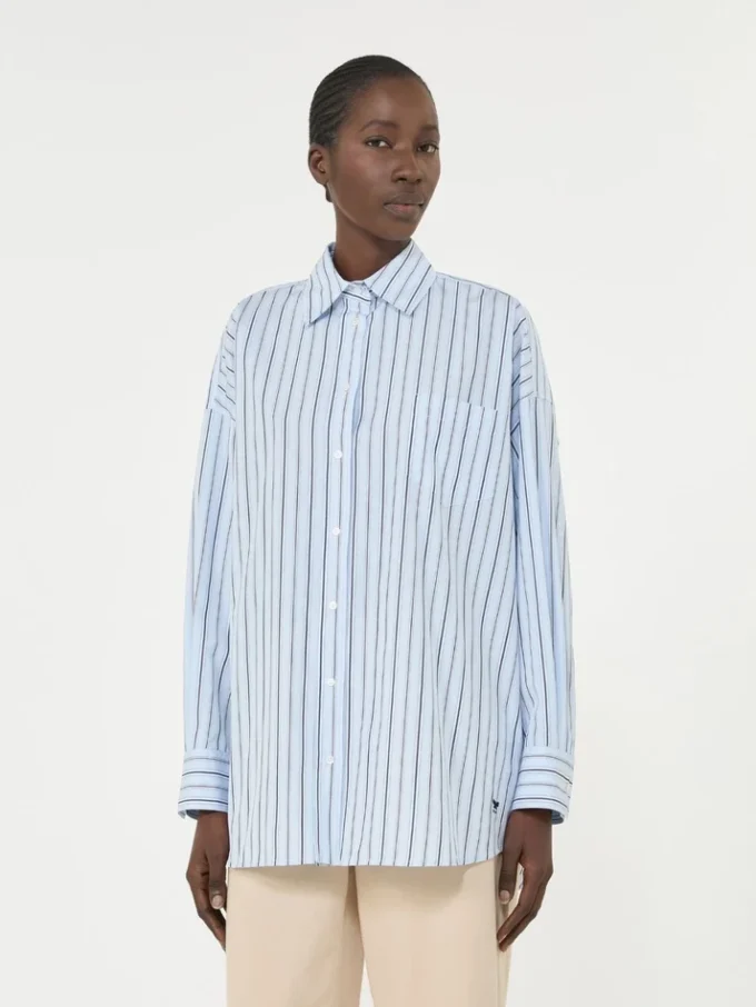 Oversized stribet bomuldsskjorte, lyseblå Oversized stribet bomuldsskjorte, lyseblå