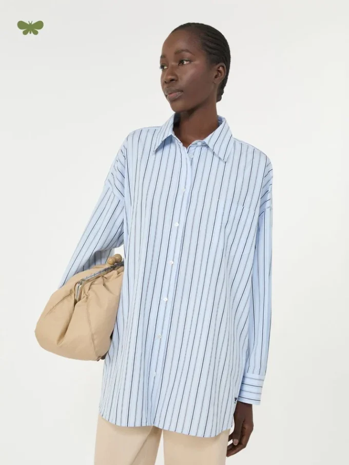 Oversized stribet bomuldsskjorte, lyseblå Oversized stribet bomuldsskjorte, lyseblå