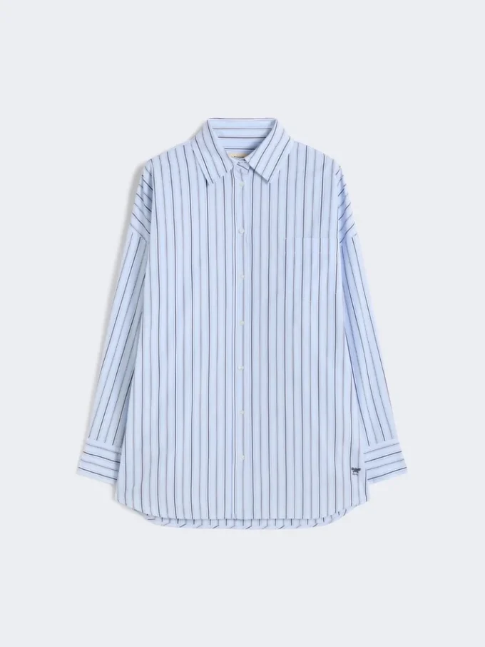 Oversized stribet bomuldsskjorte, lyseblå Oversized stribet bomuldsskjorte, lyseblå