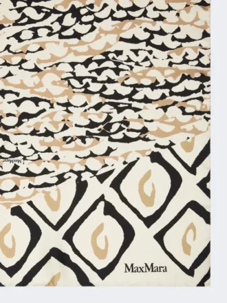 Oversized tørklæde i trykt silke, beige