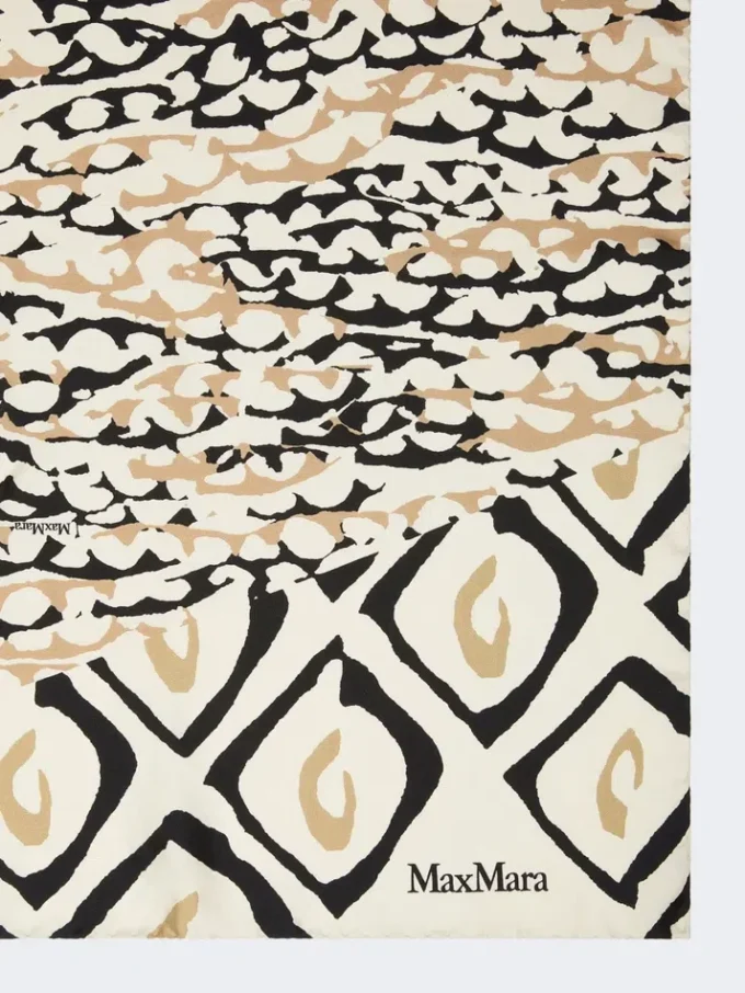 Oversized tørklæde i trykt silke, beige