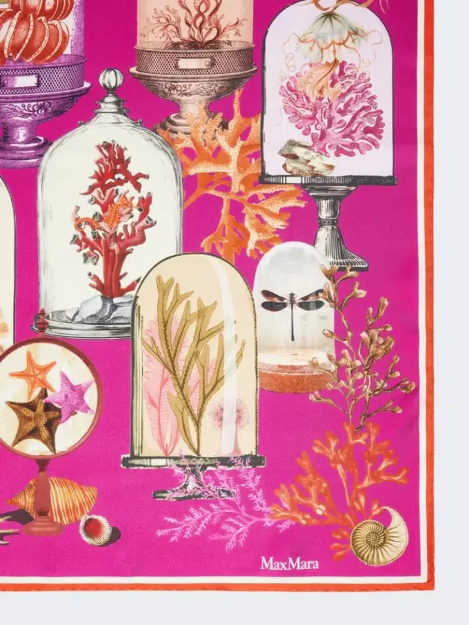 Oversized tørklæde i trykt silketwill, fuchsia