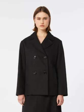 Peacoat i bomuld og hør med kurvflet, sort