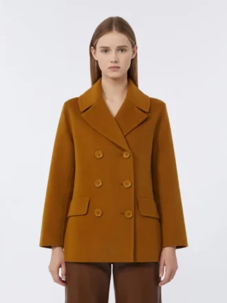 Peacoat i bredvævet uld, sennepsfarvet
